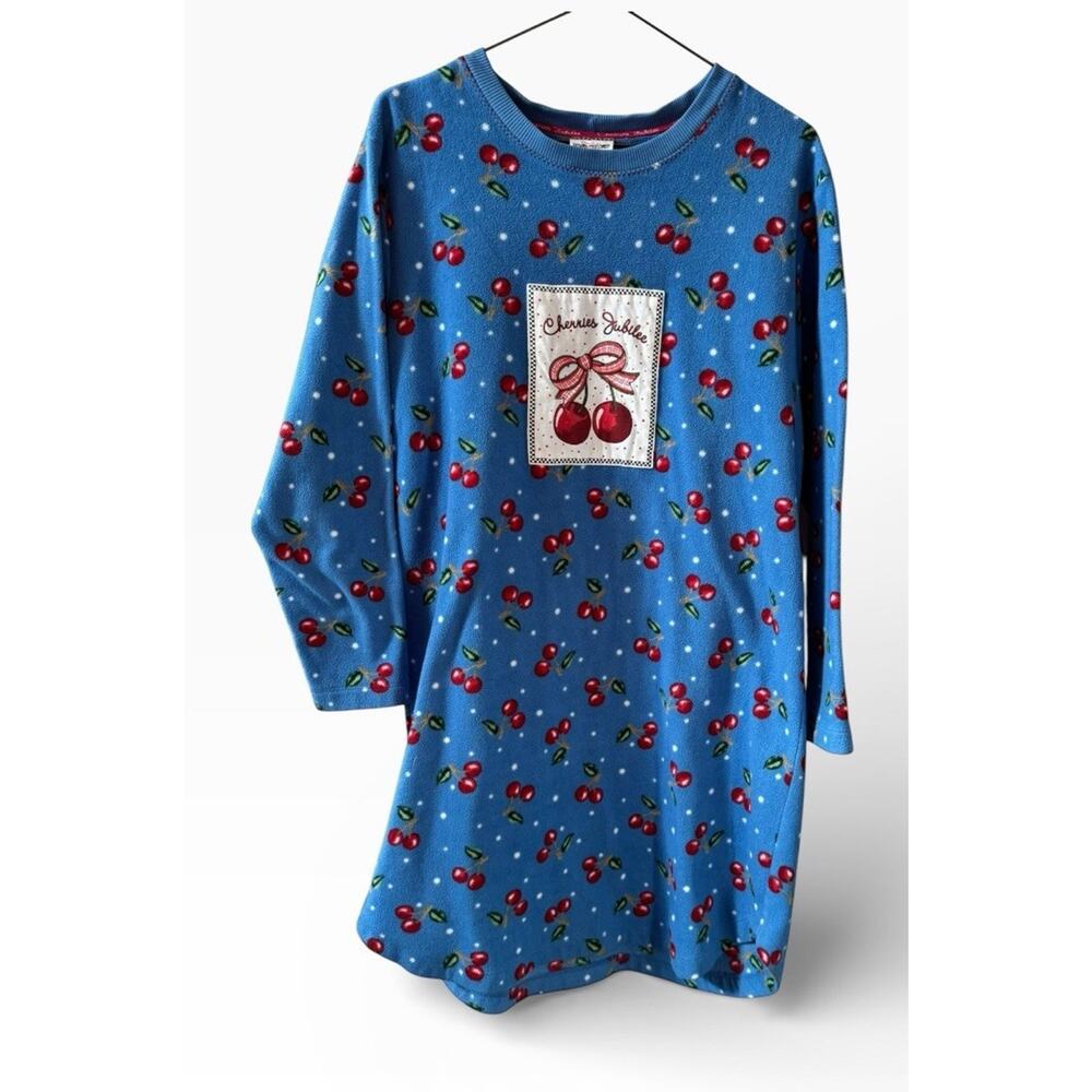 Mary Engelbreit Cherry Print‎ Nightgown Womens M Blue Long Sleeve Sleepwear Nap